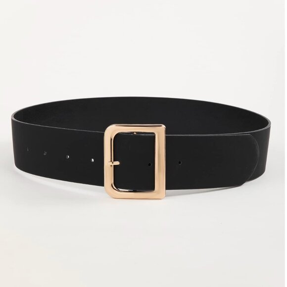 Vegan Leather Gold D Buckle Belt Black - Picture 2 of 4